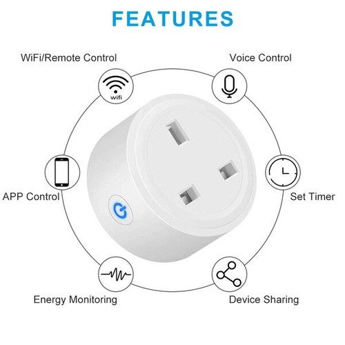 2XUK Smart Wifi Plug 3 PIN APP Alexa Google Home Voice Control Timer Function16A