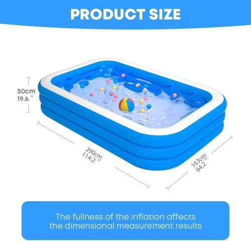 Inflatable Paddling Pool, 3 Rings Large Rectangular Family Swimming Cen — image 4