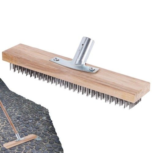 12" Metal Wire Broom Brush Sweeping Deck Scrub Heavy Duty Garden Moss Cleaner