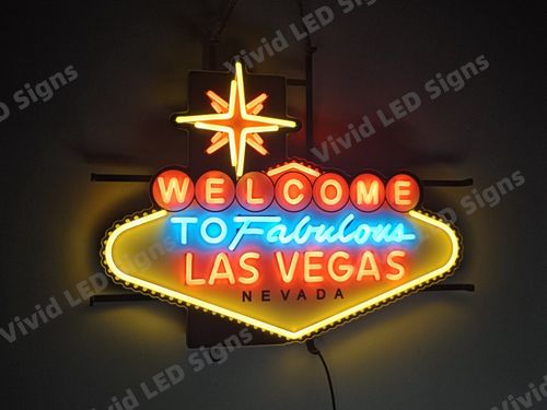 Welcome To Fabulous Las  Vegas Nevada 24"x19" Vivid LED Neon Sign With Dimmer — image 3