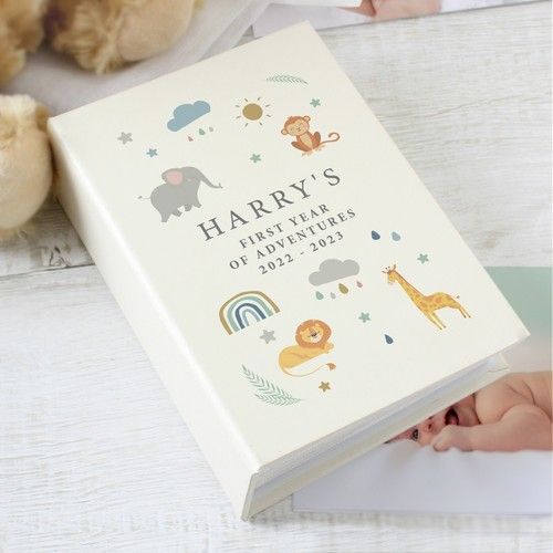 Personalised Safari Animals 6x4 Photo Album with Sleeves I Custom Baby Gift