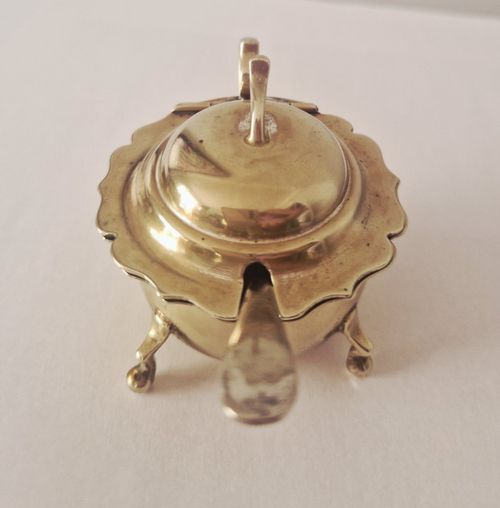 Pretty Little Silver Plate Mustard Pot, Glass Insert And Spoon — image 4