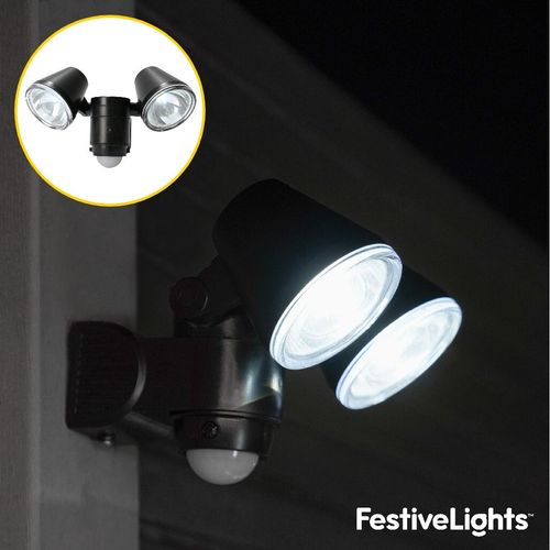Battery LED PIR Motion Sensor Security Outdoor Twin Adjustable Wall Flood Light — image 1