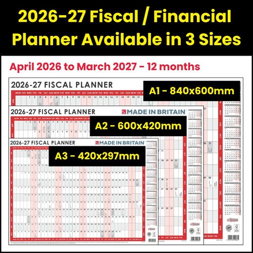 FISCAL 2026 - 2027 A1 Size Full Year Wall Planner Calendar Home Office Work A1 — image 2