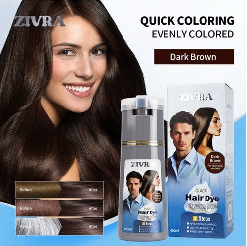 Natural Black & Dark Brown 400ml Instant Hair Color Shampoo | ZIVRA Hair Dye Sha