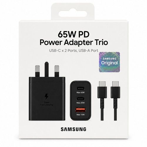 Samsung 65W Trio Super Fast Charger USB-C Power Adapter + Cable S26 Ultra Z Flip