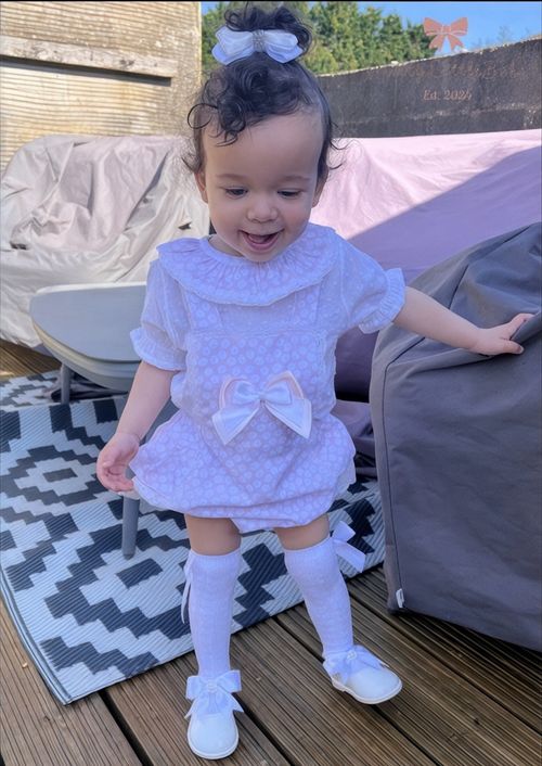 Lilac and White 2PC Bow Romper with Frilled Collar Top — image 2