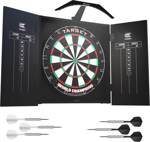 Target Darts Arc Dartboard Lighting System Home Cabinet Set with 6 Darts & Board