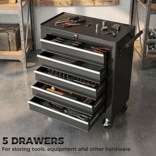 HOMCOM 5-Drawer Tool Chest Steel Lockable Tool Storage Cabinet with Wheels — image 6