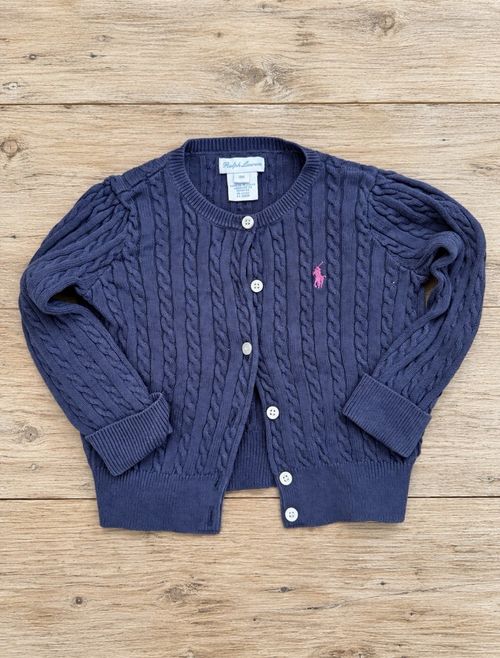Ralph Lauren Girls Navy Cable-Knit Cotton Button Cardigan Jumper Crew Neck — image 1