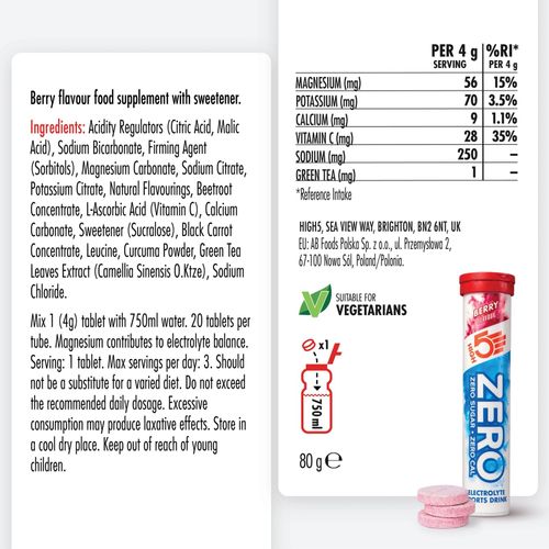 HIGH5 Zero Electrolyte Tablets Berry Hydration Drink 20 Tablets Sugar Free — image 14