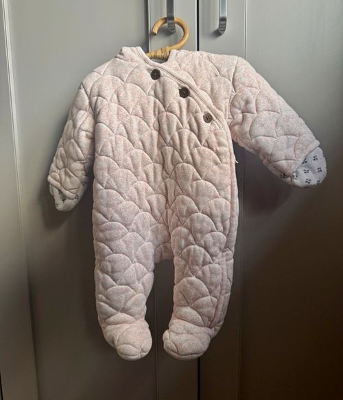 Mamas & Papas Quilted Padded Hooded Floral Snowsuit Pink 0-3 Months — image 1