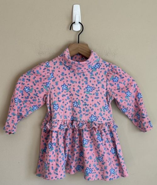 Vintage Osh Kosh Dress Knit Turtleneck Ruffle Floral Girls Size 3T 3