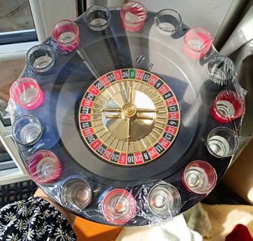 Shot Roulette Drinking Game Set w/ Wheel, Balls & 16 Shot Glasses