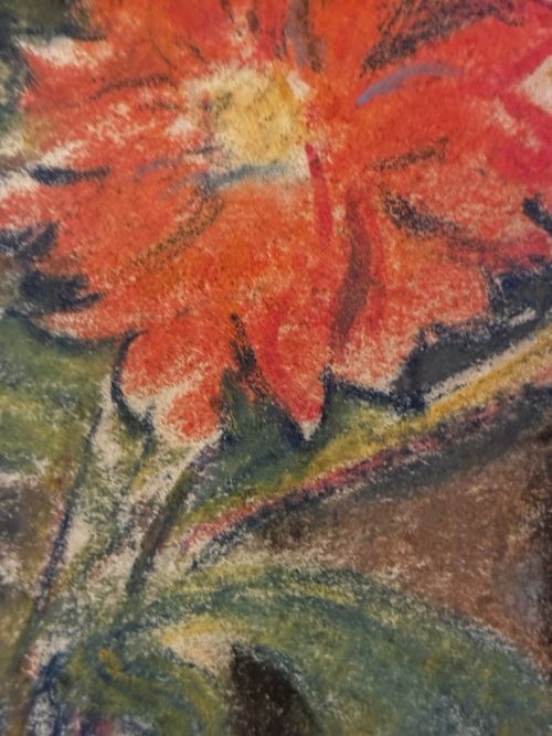 Vintage Chrysanthemums Dahlias Vase Original Painting Flowers Floral Blue Frame — image 10