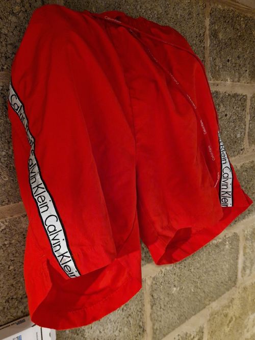 Calvin Klein Men's Red Swim Shorts Size L Logo Mesh Lined Elastic Drawstring — image 3