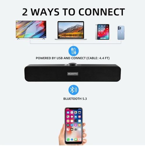 HEANTTV Computer PC Speakers, Bluetooth Mobile Compatible Soundbar, USB (Black)
