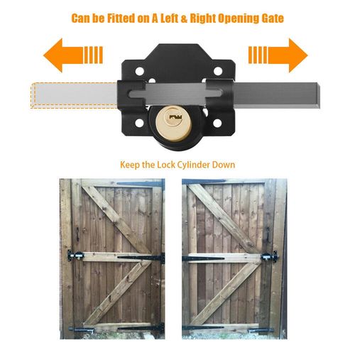 70mm Gate Lock Garden Security Double Long Throw Bolt Rim Lock 5 Keys Both Sides — image 10