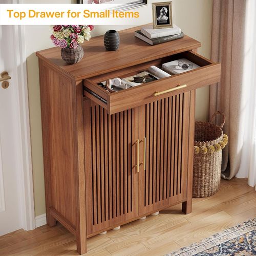 Modern 5-Tier Narrow Shoe Cabinet with Louvered Doors and Drawer for Entryway — image 5