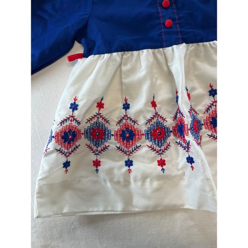 Vintage Kids Blue White Red Embroidered Long Sleeve Dress Mock Neck Size 3 USA — image 2