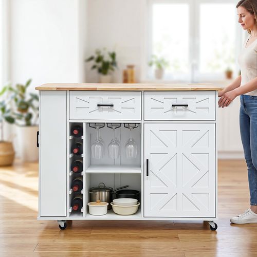 Kitchen Island with Side Storage Rack Mobile Kitchen Trolley Cart w/ Cabinet Xsd — image 7