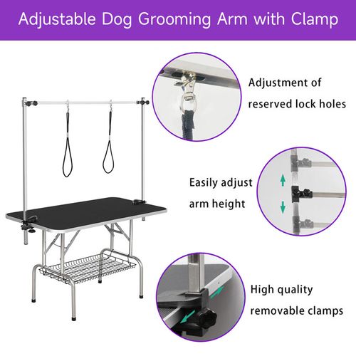 Pet Foldable Grooming Table w/ Adjustable Height Non-Slip Tabletop with 2 Leash — image 7