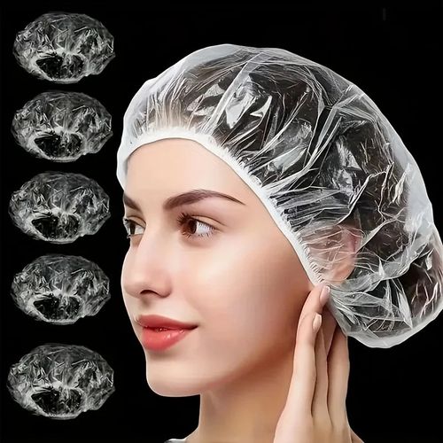 100pcs Disposable Shower Caps Waterproof Plastic Bath Hair Salon Travel Use Uk — image 1