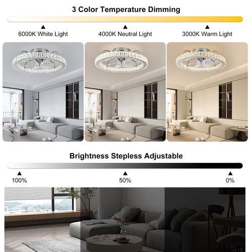 50cm LED Ceiling Fan Light with Remote & App Control Crystal Chrome Quiet Motor — image 4