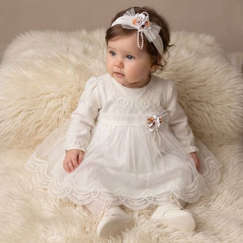 Baby Girl Toddler Special Occasion Lace Dress Headband IVORY — image 3