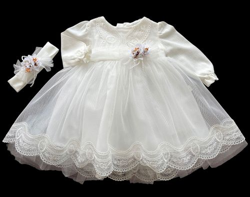 Baby Girl Toddler Special Occasion Lace Dress Headband IVORY — image 7