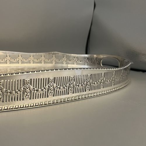 LARGE Vintage Silver Plated Gallery Tray Handles Viners Butler Serving Cocktail — image 8
