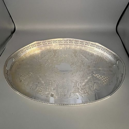 LARGE Vintage Silver Plated Gallery Tray Handles Viners Butler Serving Cocktail — image 9