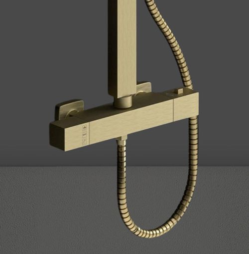 Brushed Brass Square Thermostatic Bar Complete Mixer Shower Adjustable Overhead — image 6