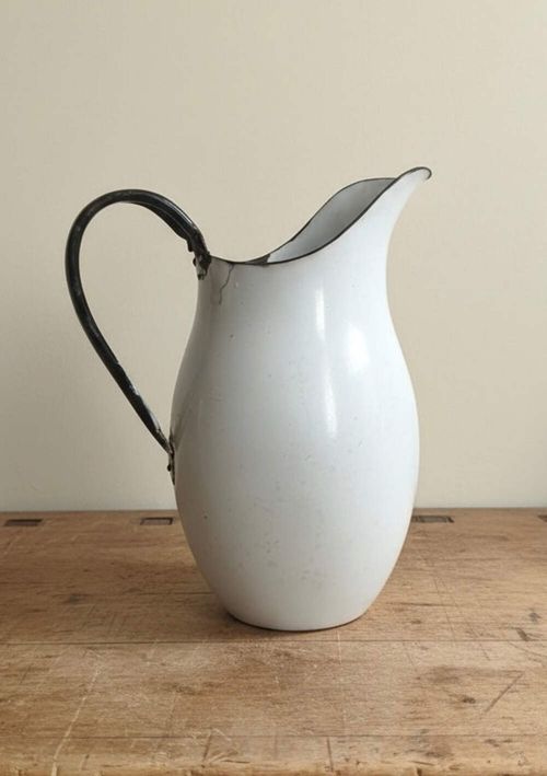 French White Enamel Pitcher water Jug - Vintage Kitchenalia — image 1
