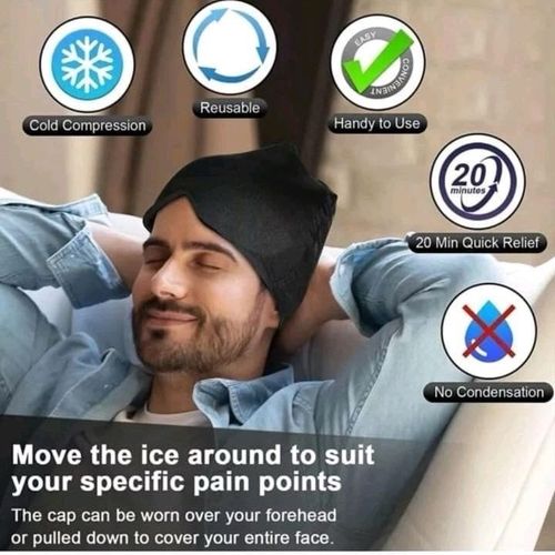 Migraine Relief Gel Cap Hot/Cold Therapy Compression Eye Mask Head Wrap Black — image 7