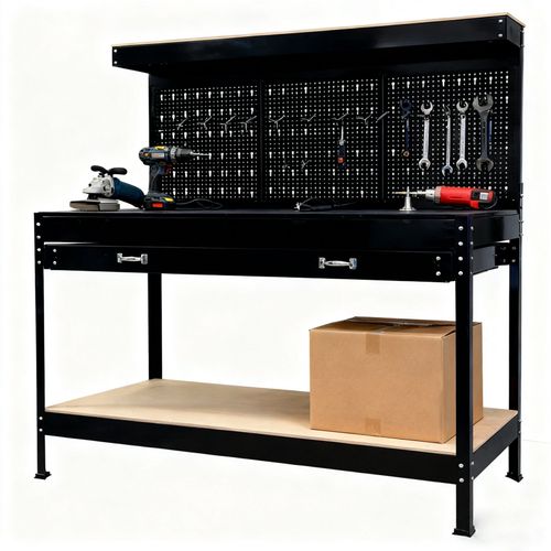 SwitZer Heavy Duty Metal Workbench Garage Table Pegboard Shelf Drawer Workshop — image 1