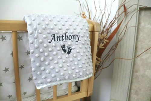PERSONALISED BABY BLANKET EMBROIDERED SOFT BUBBLE ITALIC FONT BABY BOY GIRL GIFT — image 4