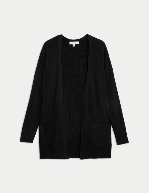Marks & Spencer Womens Ribbed V-Neck Long sleeved Buttonless Cardigan in Black — image 2