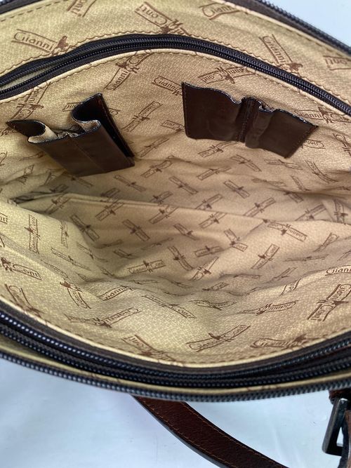 Gianni Conti Brown Leather Shoulder Bag Large Two Zip Top Classic Tote — image 11