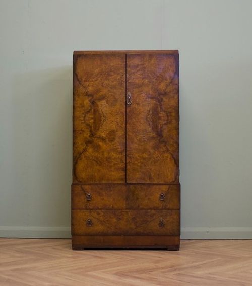 Art Deco Walnut Tallboy Linen Cabinet, 1930s #2178