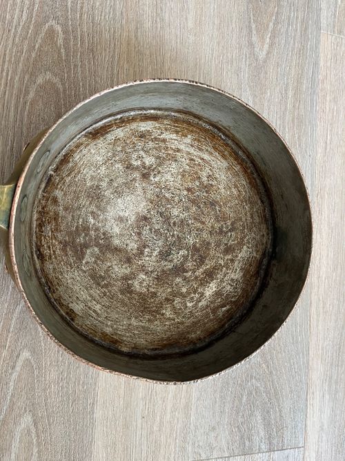 heavy old copper and brass pan ( b etched ) — image 5