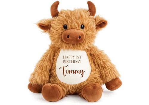 Personalised Highland cow Teddy Keepsake Birthday Gift plush bear , highland cow
