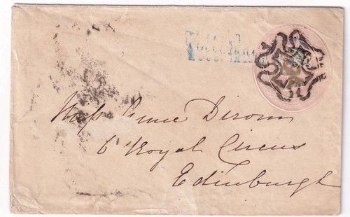 GB 1844 1d Embossed Postal Stationery Envelope London No.8 MX + Blue Penny Post