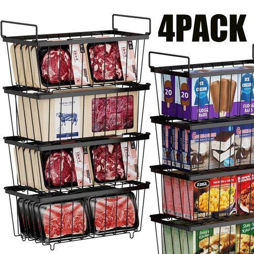 4Pcs Stackable Chest Freezer Baskets Fold-down Handles for 198L Freezer & Pantry — image 1