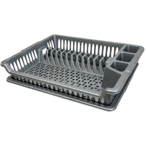 White & Grey Kitchen Dish Drainer Rack with Plastic Drip Tray Cutlery Holder