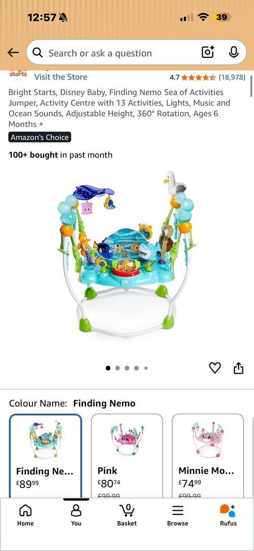 Bright Starts Disney Baby Finding Nemo Activity Jumper Centre Blue Green White — image 14