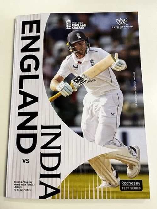 England v India 3rd Test Match programme - Lord’s 10th to 14th July 2025