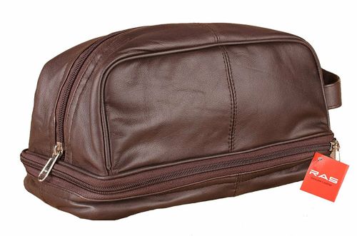 Men Women Large Leather Wash Bag Zipped Toiletries Cosmetic Bag Pouch 3530 — image 2