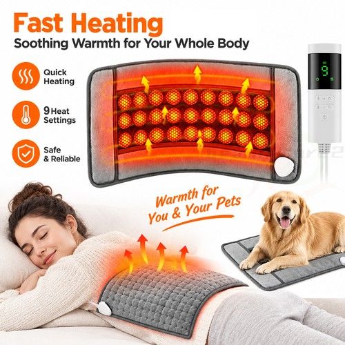 Natural Jade Stone Far-infrared Therapy Mat Electric Heating Pad 9 Heat Levels
