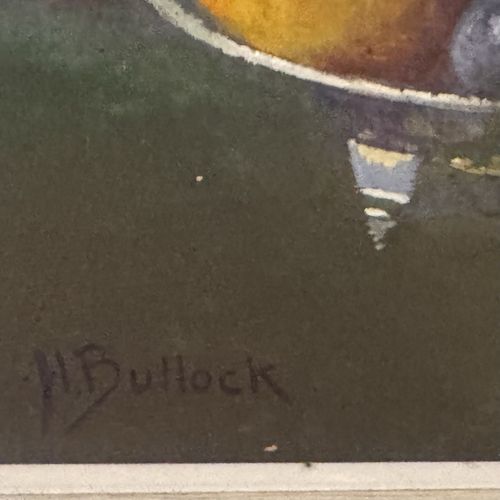 H Bullock Signed Original Oil Painting Fruit Grapes Wine Still Life Framed 21in — image 2